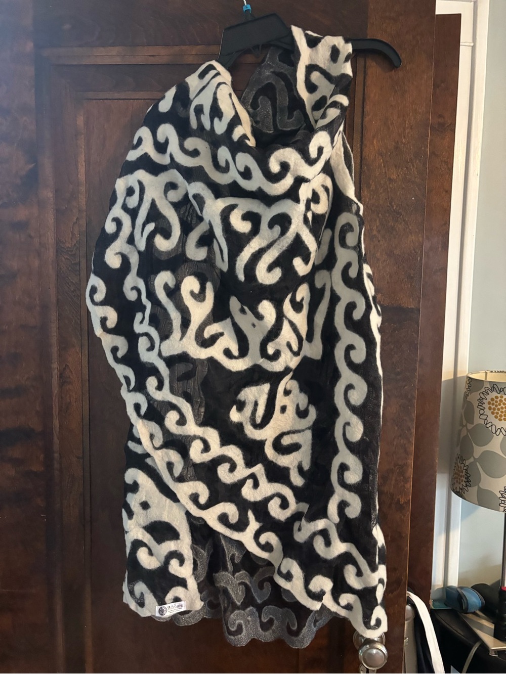 Brand new hand made silk and wool wrap in stunning black and white.